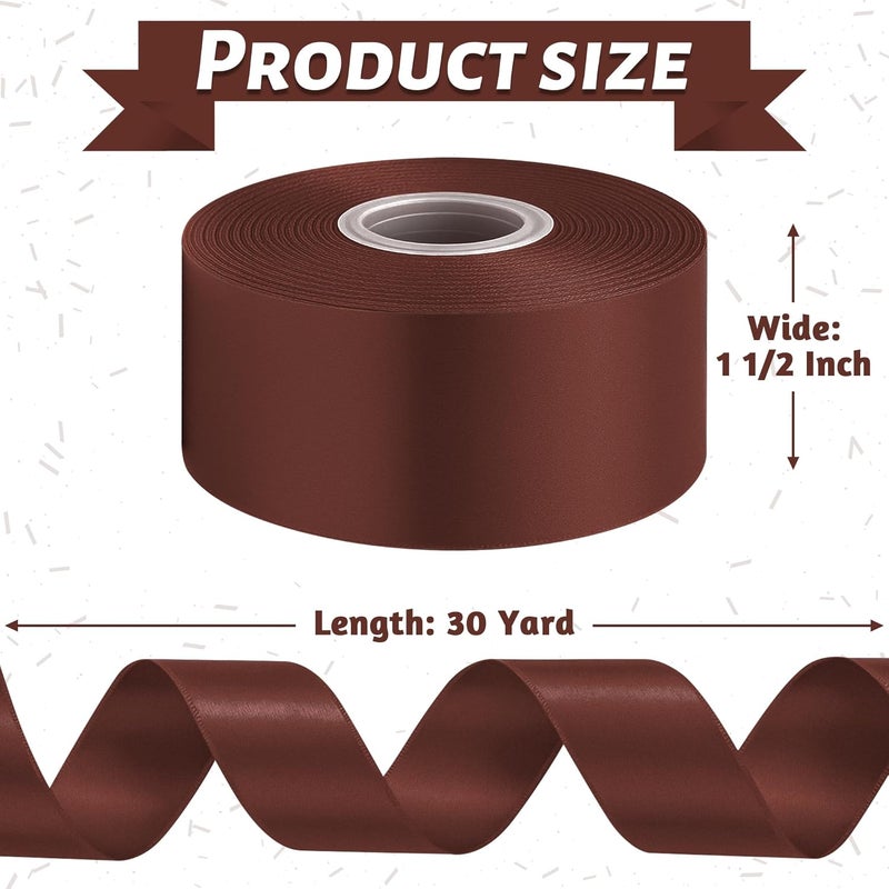 Fullive 1 1/2 Inch Brown Ribbon, 30 Yards Ribbon for Gift Wrapping, Polyester Ribbons for Flower Bouquet for Birthday Holiday Christmas Decorations DIY Bows Wrapping Bouquet Floral Arrangements - Image 2